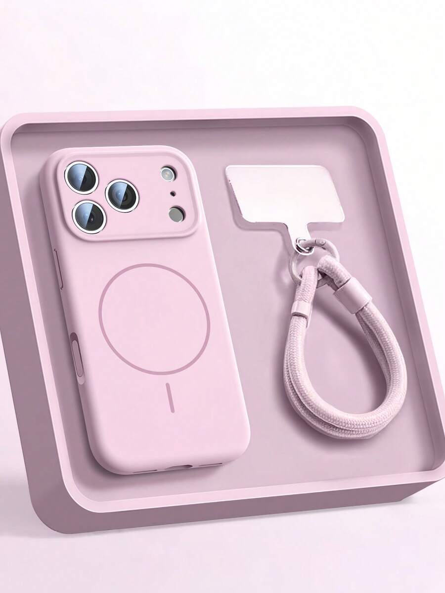 1个磨砂液态硅胶极简磁吸手机壳 + 短挂绳，适用于 17 Air 16 15 14 13 12 Pro Max Plus，支持无线充电，柔软硅胶后盖 - 粉色 - 查看 1