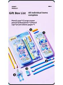 Disney Stitch Princess Learning Stationery Set Large Capacity Pencil Box Cute Cartoon Rubber Head Pencil HB Elementary School Birthday Gift Holiday Gift - A - View 6