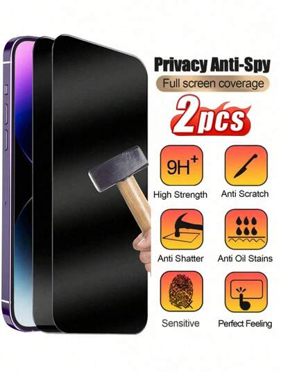 2 piezas Protector de pantalla de vidrio templado anti-espionaje, cobertura completa anti-espía y anti-rotura, apto para iPhone 17 Pro Max/17 Air/16 Promax/16 Plus/15 Promax/14/13/12/11 Series