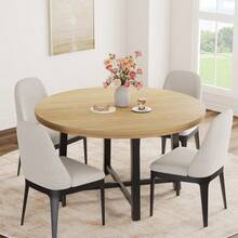 Industrial 47'' Round Dining Table For 4-6 – Space-Saving Wooden Kitchen Table – Sturdy Metal Frame – Perfect For Dining Room Or Kitchen – No Chairs Included - Wood Color - View 3
