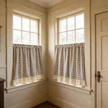 1pc Plaid Check Gauze Curtains With Ruffle Trim For Cafe Restaurant Balcony Partition Decoration, American Country Retro Kitchen Living Room Half Curtain, Cafe Curtain - Navy blue - View 8