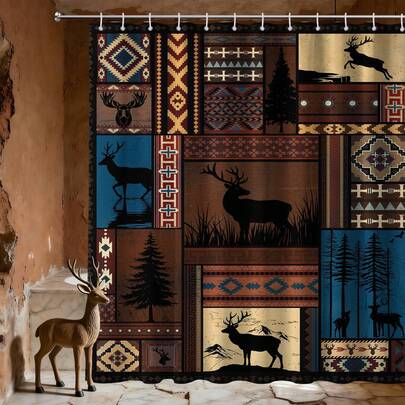 1件波西米亚风格图案浴帘，适用于浴室浴缸隔断、浴室配件、浴室帘装饰