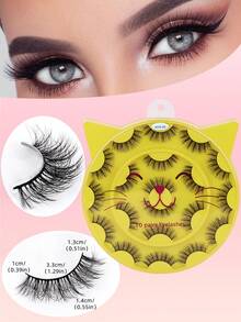 10对猫眼假睫毛，3D浓密交叉卷翘柔软高级假睫毛，多维效果，顺滑逼真，适合睫毛稀疏的女性，可用于派对、约会、表演、角色扮演、戏剧活动和居家使用。 - 濃密款 - 查看 2