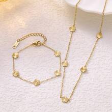 1 Set de joyería de acero inoxidable con pulsera y collar minimalista de lujo y delicada con diseño de flor de cinco hojas para mujeres - Amarillo Oro - Ver 3