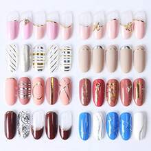 12 Pieces Nail Seal Fine Line French Seal Gold Sier Nail Seal Line Curve Nail Art Beautiful Nail Stickers DIY - 金 銀 - チェックする 5