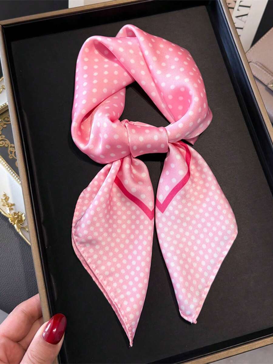 1条纯色方巾，女士小披肩围巾头巾，70x70厘米方形头巾 - 粉紅色波點 - 查看 1