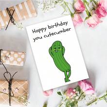 1PC Cute Cucumber Pun Birthday Card (With Envelope) - "Happy Birthday You Cutecumber" Funny Message, Perfect For Friends/Couples/Besties, Playful Birthday Greeting Card - Multicolor - View 5