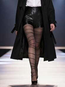 A Set Of Fashionable Women's Sexy Irregular Pattern Silver Thread Transparent Pantyhose, Anti-Slip Stockings, Elegant And Sexy Combination, For Fashion Shows. - Black - View 1