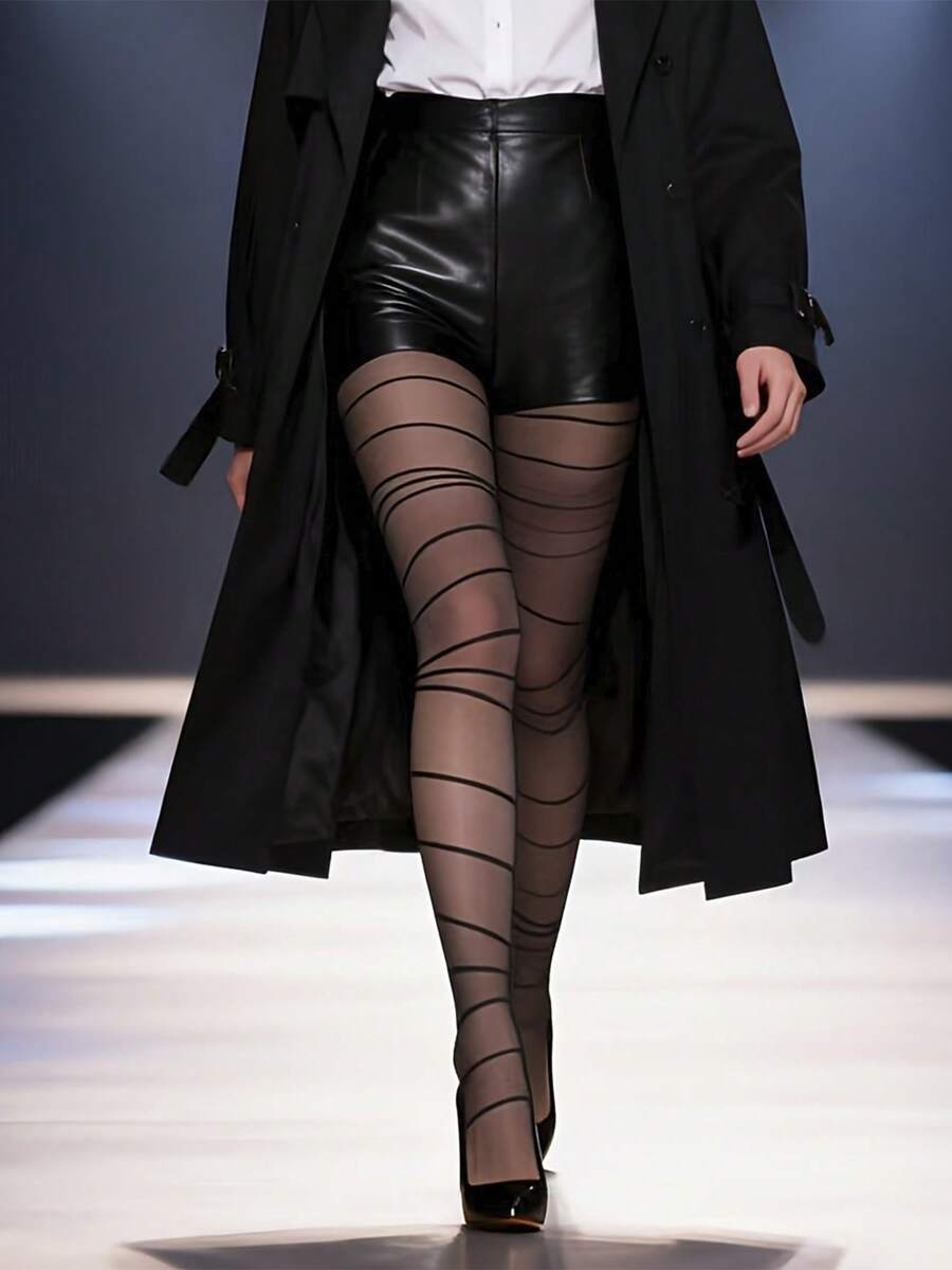 A Set Of Fashionable Women's Sexy Irregular Pattern Silver Thread Transparent Pantyhose, Anti-Slip Stockings, Elegant And Sexy Combination, For Fashion Shows. - Black - View 1