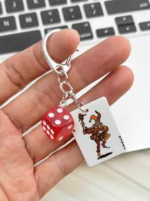 Creative Playing Card & Dice Keychain - Party Souvenir, Unique Friend Gift, Promotional Giveaway Item #Party Essential# #Funny Gift# #Business Gift# #Buddy Gift# #Metal Keyring# #Playing Card & Dice Design# #Event Memento# #Creative Accessory# #Unique Surprise# #Party Memories# - Multicolor - View 2