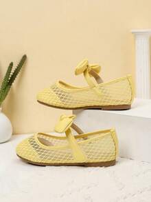 1 Pair Girls' Bow Decor Flat Shoes, Suitable For Spring And Autumn - Yellow - View 2
