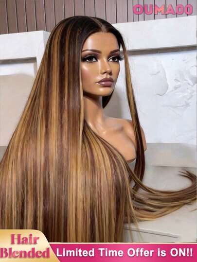 13x6 高清蕾丝前假发，真人发混纺，直发；13x4 高清蕾丝前假发，真人发混纺，直发；34 英寸 - 200% 高密度预拔毛无胶假发，带婴儿发和透明蕾丝，女士款