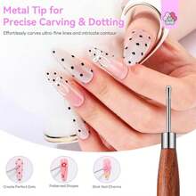 SAVILAND Nail Art Sculpture Pen: Silicone &Amp; Metal Dual Tipped Nail Brushes Silicone Nail Art Tools For Design Nail Foil Carving Drawing Shaping Effect Nail Art Pens Sandalwood Handle For Home DIY - ColorB - 查看 6