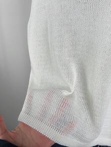Spring/Summer New Layered Set For Women, Ivory Oversized Mesh Knit Cover Up + Spaghetti Strap Tank Top 2pcs Set White - White - View 8