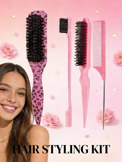 1 Set Hair Brush Kit - 1 Hair Line Brush, 1 Edge Grooming Brush To Keep Hair Edges Smooth, 1 Sectioning Styling Comb, 1 Pointed Edge Control Brush For Baby Hairline, Parting And Flyaways
