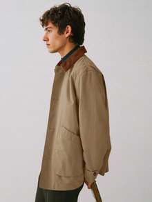 Runcati Men's Spring Vintage Military Cotton Barn Jacket Lightweight Button Down Casual Pockets Outdoor Outwear - 卡其色 - 查看 3
