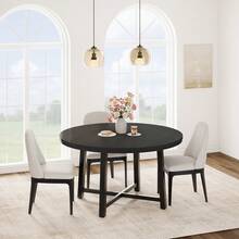 Industrial 47'' Round Dining Table For 4-6 – Space-Saving Wooden Kitchen Table – Sturdy Metal Frame – Perfect For Dining Room Or Kitchen – No Chairs Included - Black - View 6