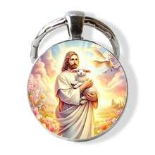 “复活节耶稣钥匙扣 - 2D 平面玻璃时光宝石，带有复活蛋和羔羊图案，复活节基督教宗教礼物，他已复活纪念品” - 彩色 - 查看 13