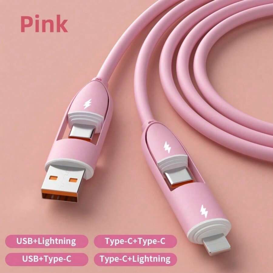 Durcord 4in1 66W/100W(MAX)/27W Fast Charging Cable,For Charger Cable,Silicone Charging Cable,Universal Compatibility With /Android/Type-C USB Devices Portable Charger,Portable Charger,Charging Cable Compatible With 17/16/15/14/13/12/11/ S24/S23/S22/S21, Vivo,Compatible With Samsung,Universal Efficient Charging Adapter - 粉紅色/1件 - 查看 1
