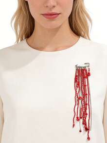 1PC Y2K Red Beaded Tassel Brooch - Punk Style Long Fringe Safety Pin Jewelry For Party & Streetwear - Multicolor - View 3