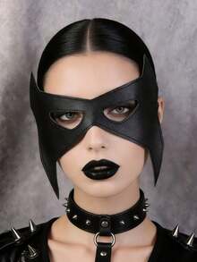 1pc Half Face Cat Eye Mask, Women's Black PU Leather Cat Mask, Suitable For Halloween Party Cosplay - Black - View 10