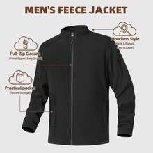TIANXICO Men's Fleece Jacket Full Zip With Pockets Warm Lightweight Winter Jacket Running - Black - View 3