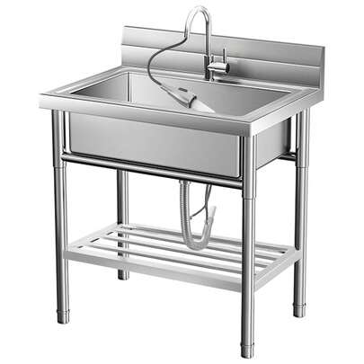Fregadero Industrial de Acero Inoxidable, Lavabo Único 51x51x86 cm con Grifería, Ideal para Lavandería, Garaje o Cocina, Uso Interior/Exterior