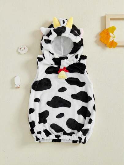 Disfraz de vaca para niño, chaleco sin mangas con capucha, disfraz de Halloween para niñas y niños