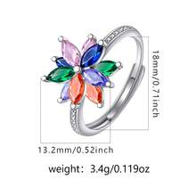 1pc 925 Sterling Silver Jewelry, Exquisite Design, Inlaid With Various Colors Of Cubic Zirconia Gemstones, Flower-Shaped, With Rotating Function - Silver - View 4