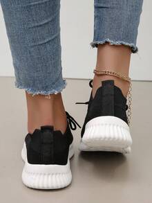 Minimalist Lace Up Decor Knit Running Shoes - màu đen - Xem 8