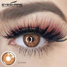 EYESHARE 1副灰色放大双眼自然年抛型大直径彩色隐形眼镜，适合约会或日常佩戴，蓝色镜片 - 琉森-棕 - 查看 5