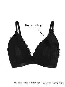 孕妇纯色蕾丝边哺乳文胸（无衬垫）（建议选购大一码） - 黑色 - 查看 8