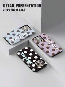 1pc Customized Minimalist Polka Dot Name & Letter 2-In-1 Glossy Filmic Hard Phone Case Cover Compatible With IPhone 11/12/13/14/15/16 17 Pro Max - Multicolor - View 3
