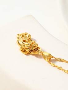 1件18K镀金铜貔貅吊坠项链，3D立体浮雕吞币造型，适合男士日常佩戴、节日及礼品馈赠 - 彩色 - 查看 1