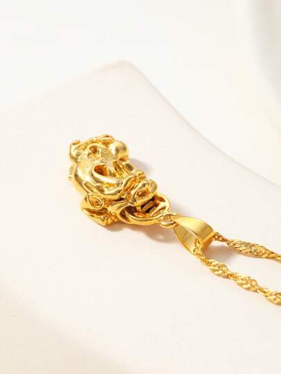 1件18K镀金铜貔貅吊坠项链，3D立体浮雕吞币造型，适合男士日常佩戴、节日及礼品馈赠