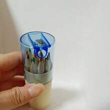 12pcs Creative Mini Bucket Colored Pencils, 4 Different Cap Colors, Built-In Pencil Sharpener On Caps, 12 Different Colored Pencils Per Bucket, Suitable For Student Drawing And Description, Back To School Prize Gift - Round - View 12