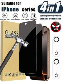 Juego de 4 en 1 - 2 piezas de protector de pantalla de privacidad para iPhone 16 Pro Max de 6.9 pulgadas + 2 piezas de protector de lente de cámara, compatible con 17 Pro Max, 17 Pro, 17 Air, 16 Pro, 16 Plus, 15 Pro Max, 15 Pro, 15 Plus, 14 Pro Max, 14 Pro, 14 Plus, 13 Pro Max, 13 Pro, 12 Pro, 11 Pro Max. Protección de pantalla esencial con protector de pantalla de vidrio templado con privacidad. - Negro - Ver 7