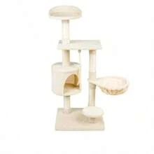 Árbol para Gatos de 5 Niveles con Rampa - Torre Multifuncional Beige 108 cm | Incluye Casa, Plataformas, Postes de Rascado y Juguetes | Estructura Sólida 45x40 cm - Beis - Ver 8