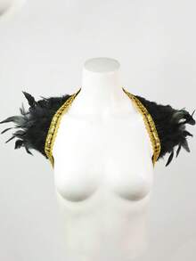 Gothic Natural Black Feather Sequin Choker Neck Warp Collar For Costume Party Carnival Costume Cosplay - YM-066 - View 4