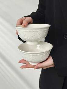 1pc/2pcs French Embossed Flower & Bow Ceramic Bowl, Breakfast Oatmeal Bowl, Fruit Salad Bowl, Afternoon Tea Dessert/Ice Cream Bowl, Household Rice/Pasta Bowl,School Supplies - Multicolor - View 10