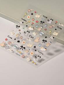 1pc 5d Embossed Cartoon Bowknot & Kitten Design Waterproof Nail Sticker Nail Stickers DIY - Nhiều màu - Xem 5