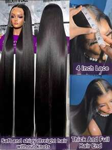 26 Inch Lace Front Wigs Human Frontal Hair Pre Plucked Straight Brazilian 5x5 Glueless Pre Cut Put And On 13x4 Lace Front 1B Natural Black Blended Hair Wigs Lace Frontal 200% Density Wigs For Women Party Daily Life - Natural & Black - View 6