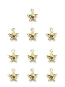 10pcs Alloy Pendants, Flat Round With Moon/Star/Moon, Golden/Light Gold - Gold - View 3