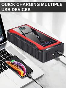 12V Portable Car Battery Jump Starter, With Power Bank Function, Car Charger, Emergency LED Light, Compass - Multicolor - View 3