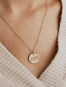 1pc Customized Stainless Steel Engraved Round Pendant Necklace, Can Customize Name/Date/Text, Unisex Minimalist Style, Suitable For Daily Wear, Gift For Valentine's Day, Mother's Day, Ramadan, Etc. - Multicolor - View 4