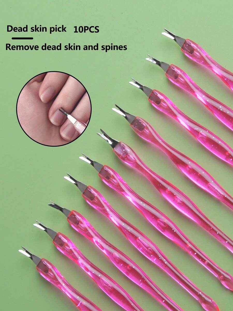 10pcs Plastic Handle Double-Ended Callus Remover Tools, Suitable For Nail Cuticle Care - Multicolor - View 1