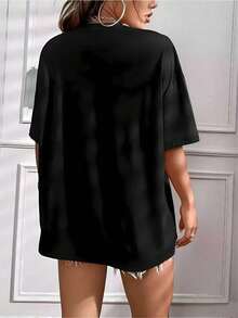 Pair Of White Printed T-Shirts For Men And Women, Casual Round Neck Tees - 黑色8 - 查看 2