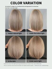 7JHH WIGS Flaxen Brown Short Straight Hair Wig For Women 12 Inch Brown Mixed Beige Highlight Hair Elegant Bob Wig With Bangs, Synthetic Fiber Full Machine Fake Hair For Daily Wear, Festival Ready & Party Costume Wigs Accessory - Girl's Gift - Beige Highlight - View 8