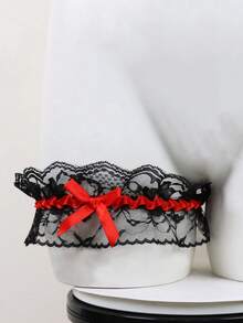 Vintage Bohemian Lace Choker Necklace With Red Ribbon Bow - Elegant Polyester Fabric, Perfect For Weddings, Parties - Red LP-464 - View 5