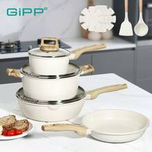 GiPP 14/18 Piece Ceramic Pots And Pans Set Non Stick - Nonstick Cookware Set, Healthy Kitchen Cooking Set Frying Pans Set, Free(White) - White - View 6